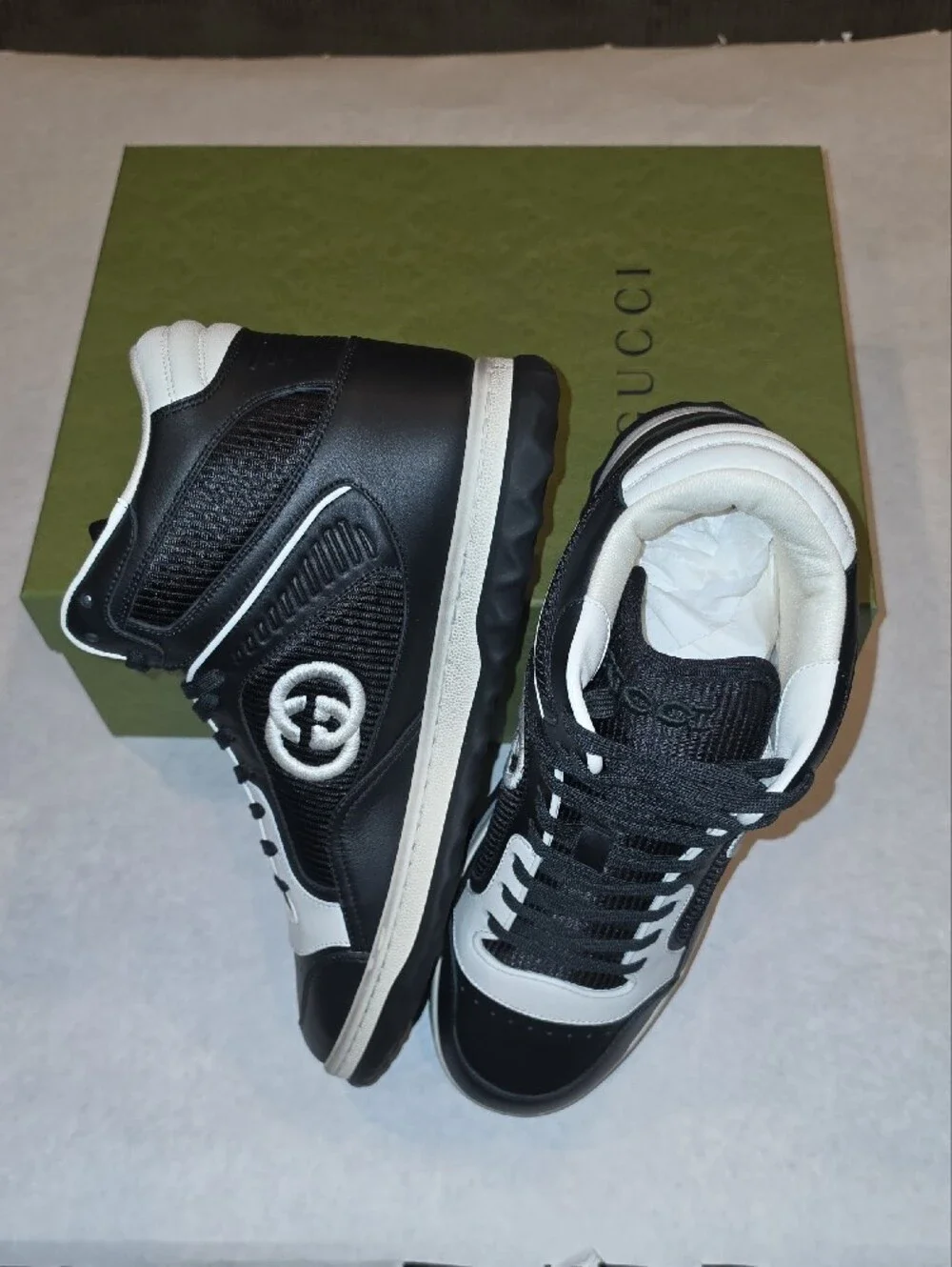 Gucci Black and White High-Top Leather Sneakers